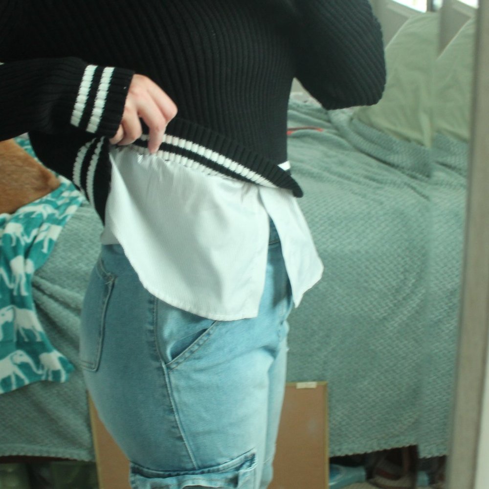 Top Shop Layered Ribbed Sweater with Under Shirt - Picture 5 of 6